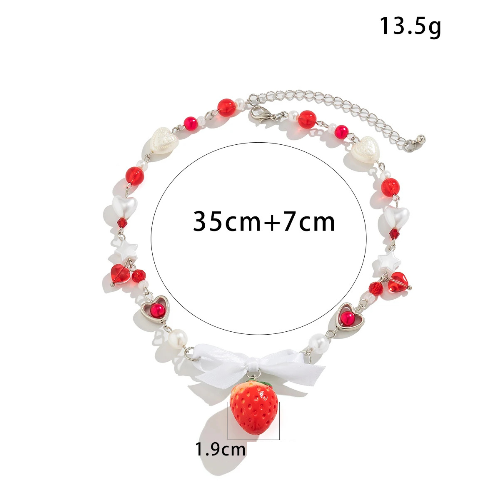 Collier Perles blanches Fraise