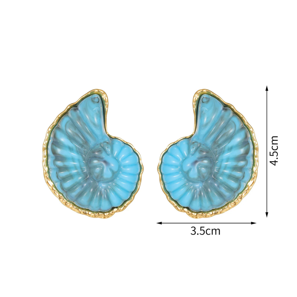 Boucles d'Oreilles Coquillage Ammonite bleues