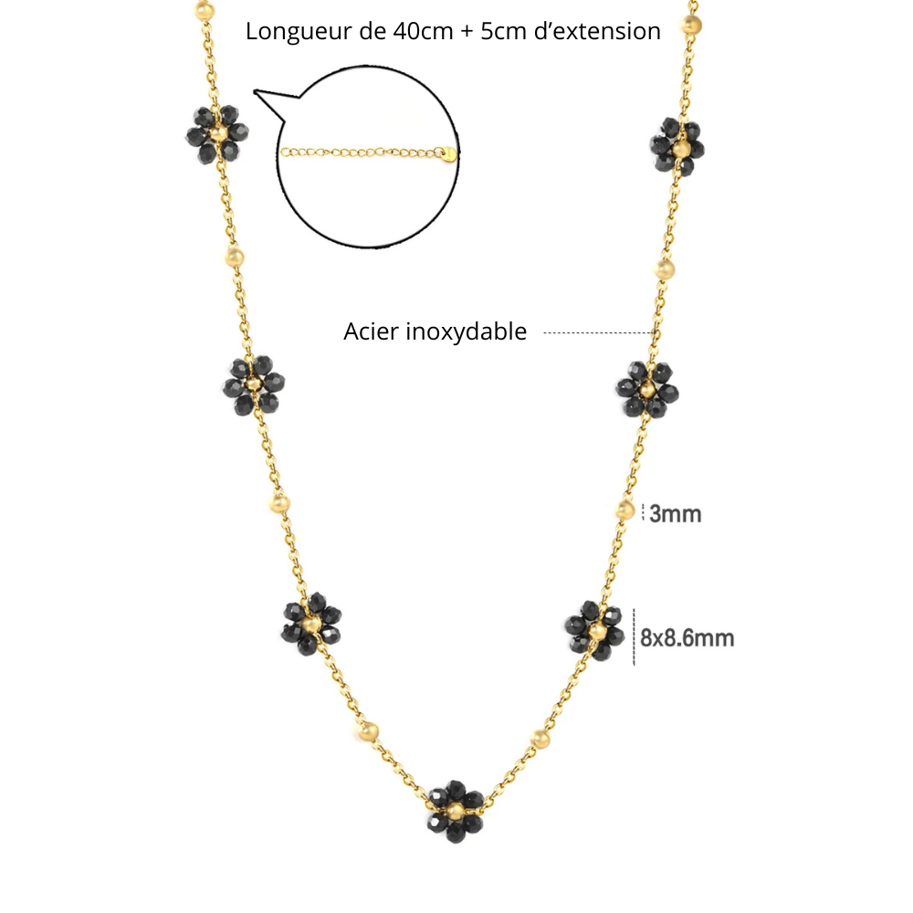 Collier Fleur Noir acier