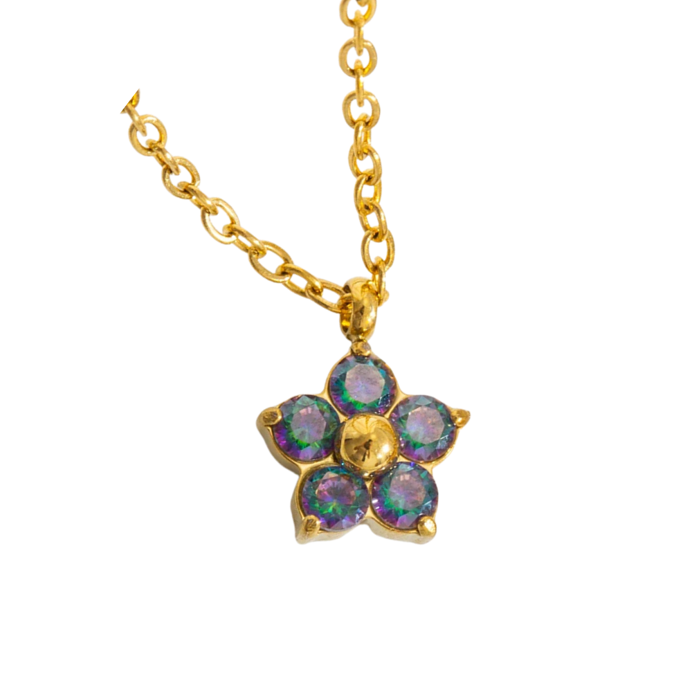 Collier petite Fleur Strass multicolor