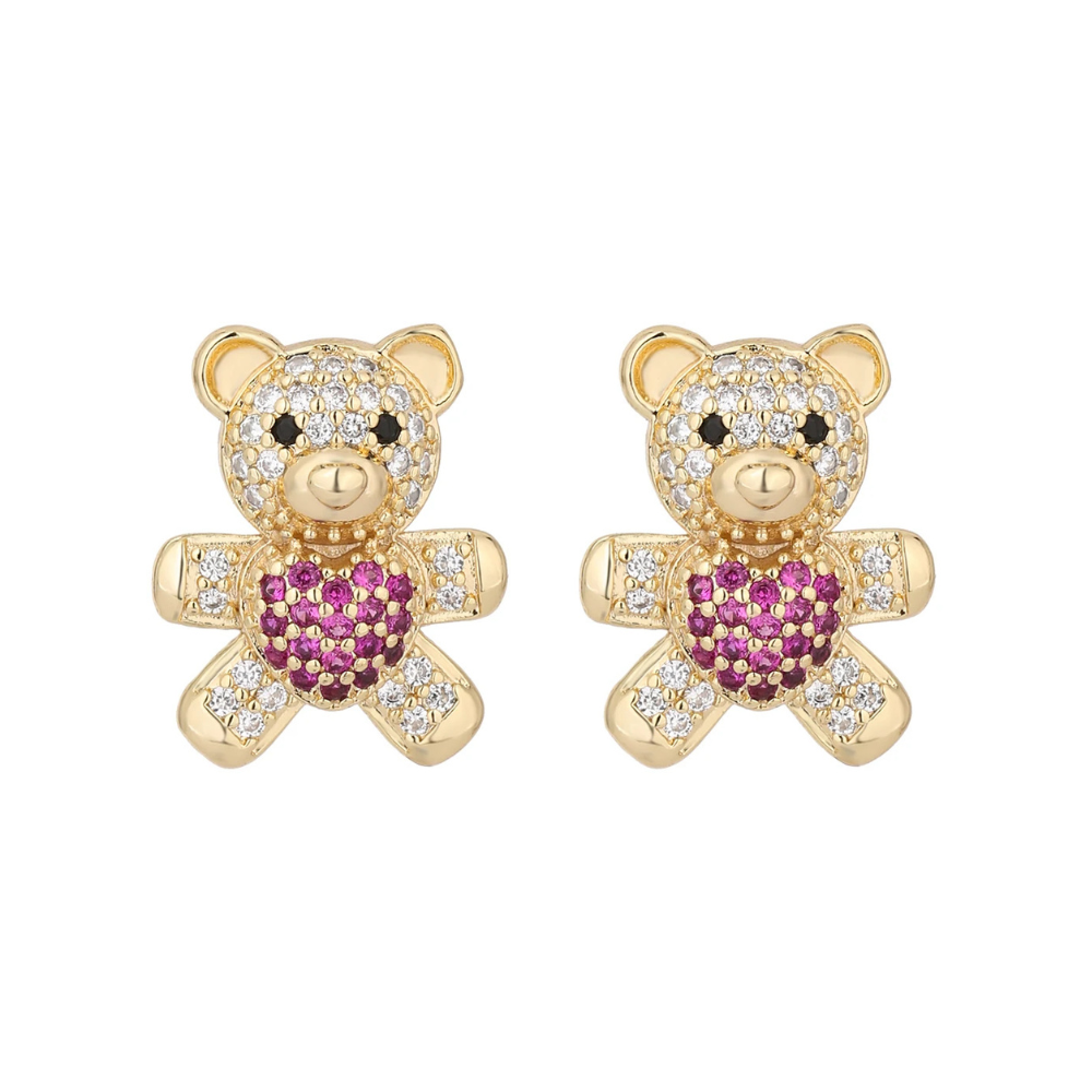 Boucles d'Oreilles Ourson Doré rose