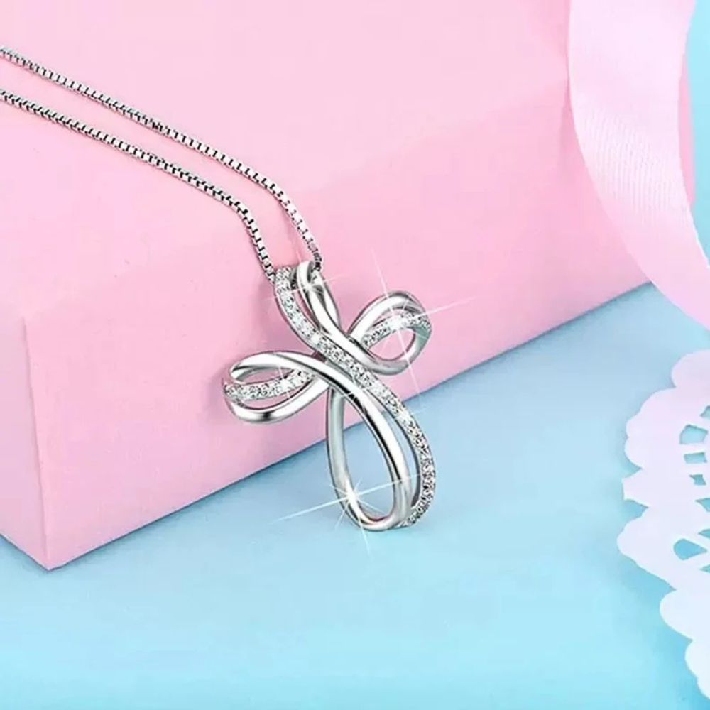 Collier Croix Argent et Brillants pendentif
