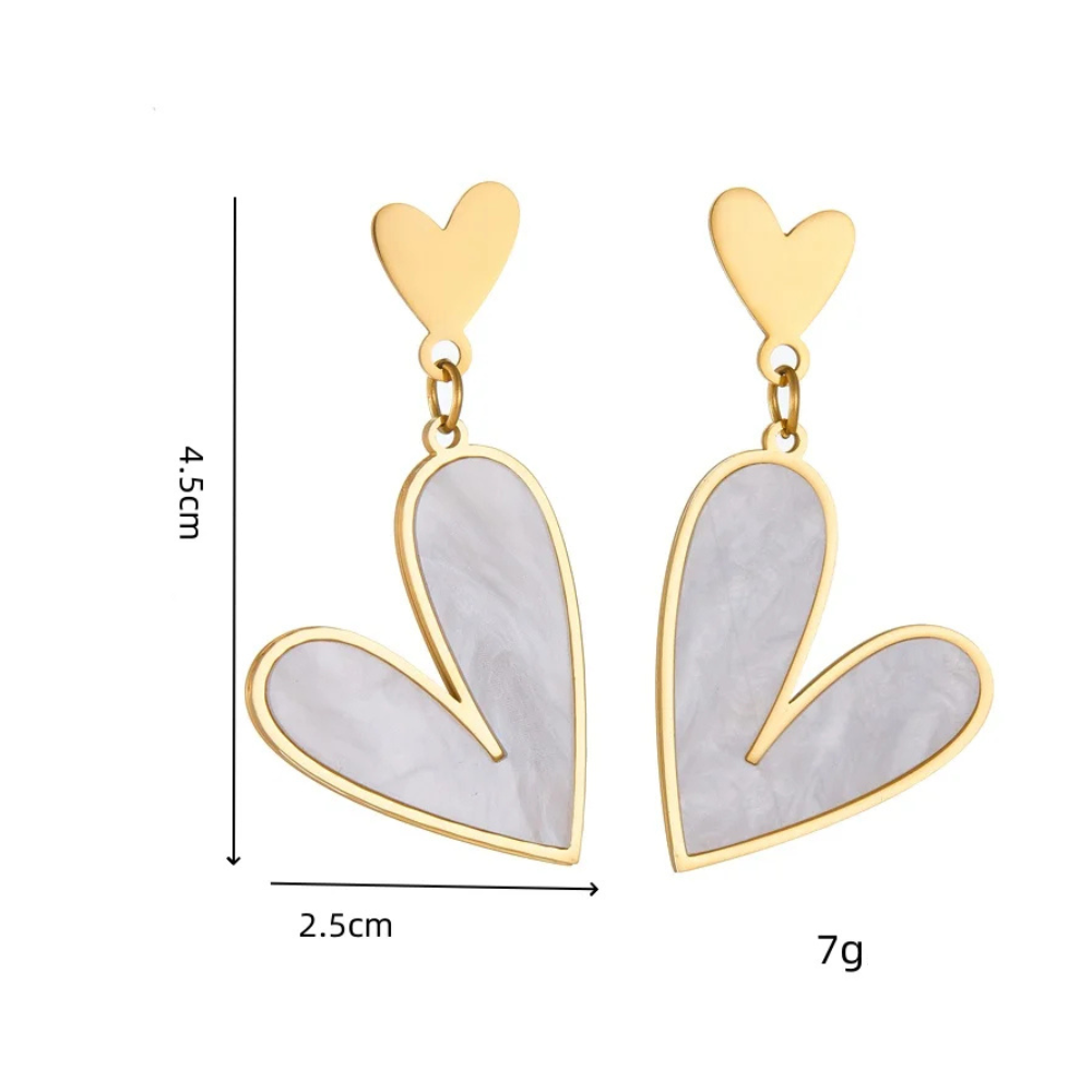 Boucles d'Oreilles Coeurs Nacre Blanc acier