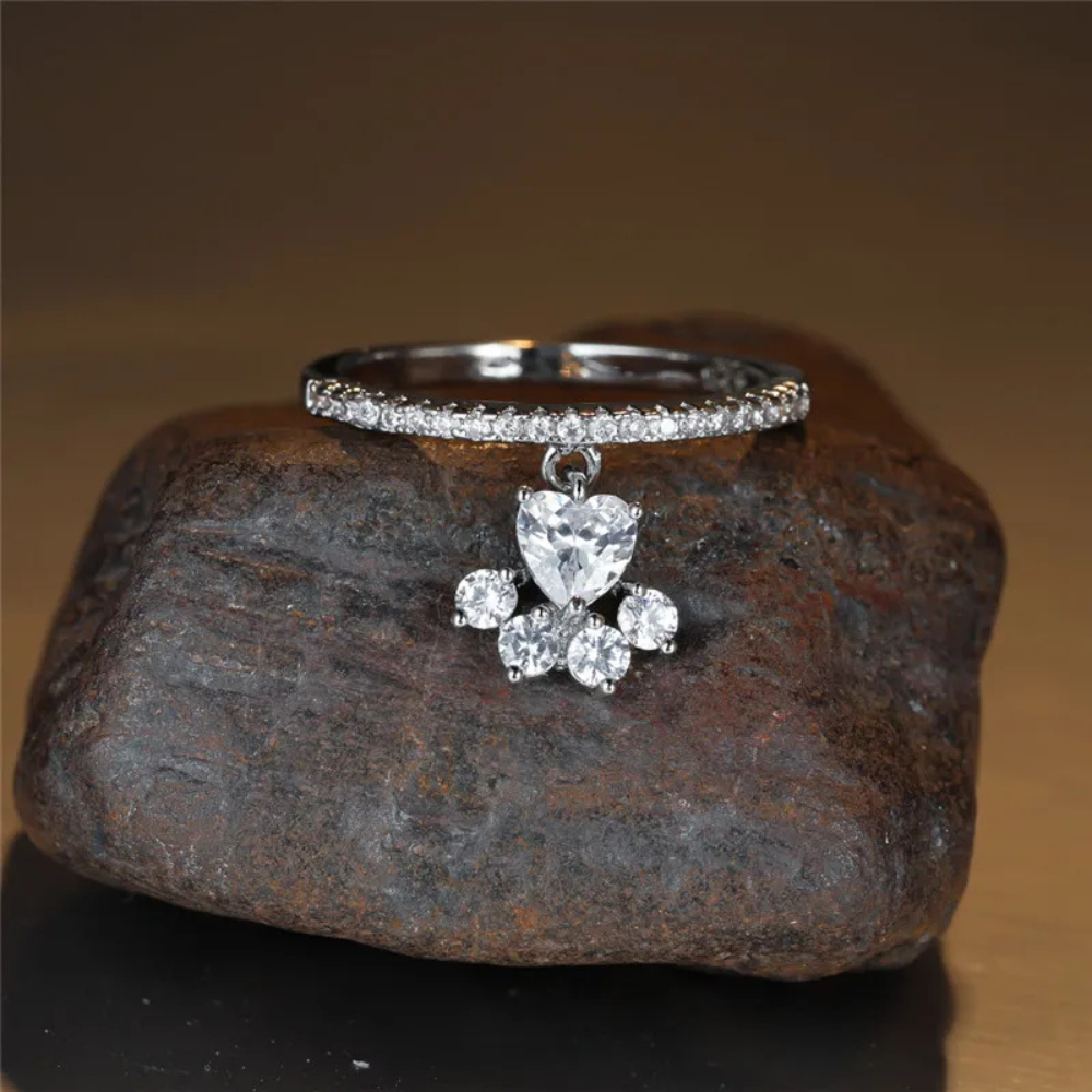 Bague Patte de Chien Strass argenté