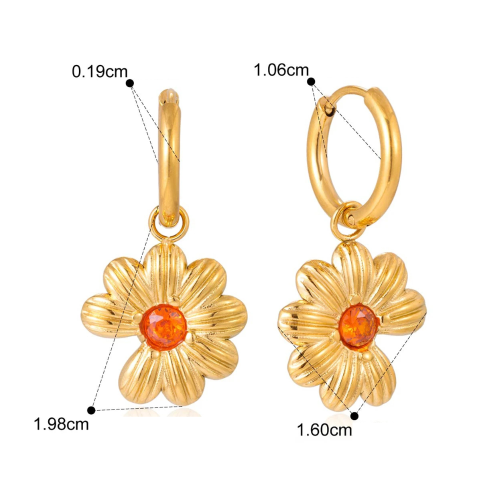 Boucles d'Oreilles Fleur Zircon Orange or