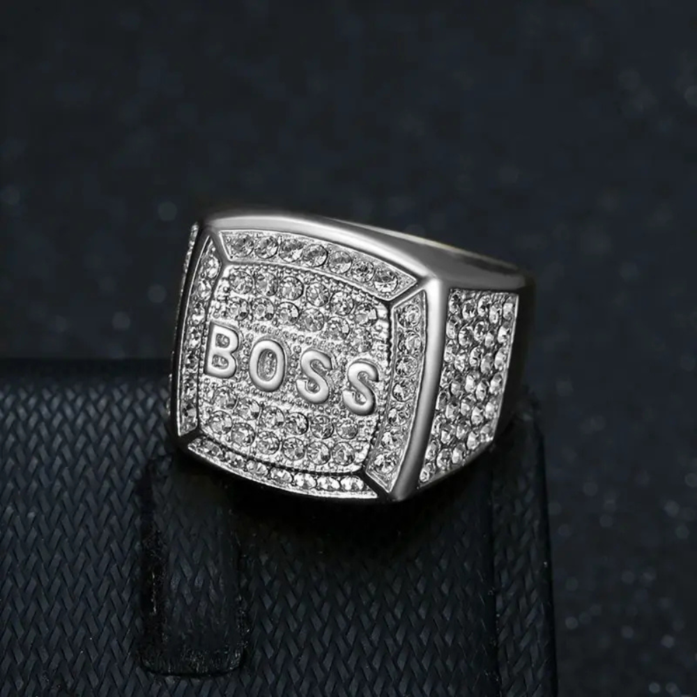 Chevalière Boss strass argent