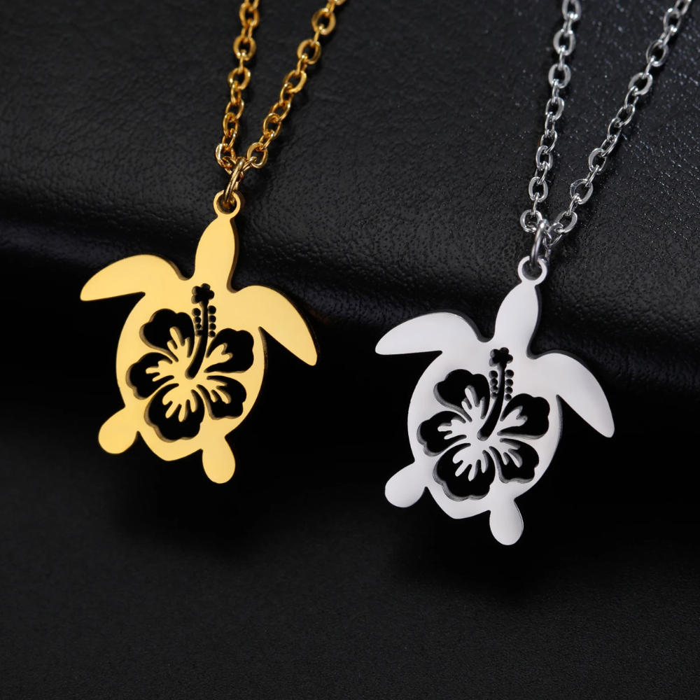 Collier Tortue Floral or
