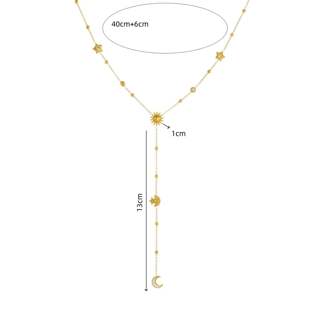 Collier en Y Lune Strass acier