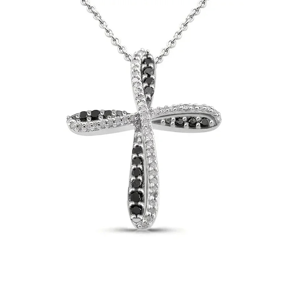 Collier Croix Argent et Noire Design