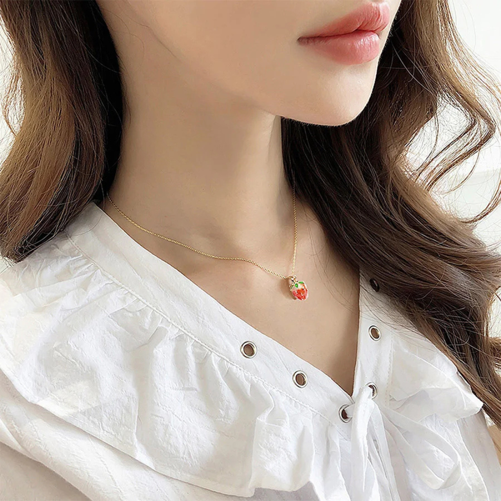Collier Fraise Fille or