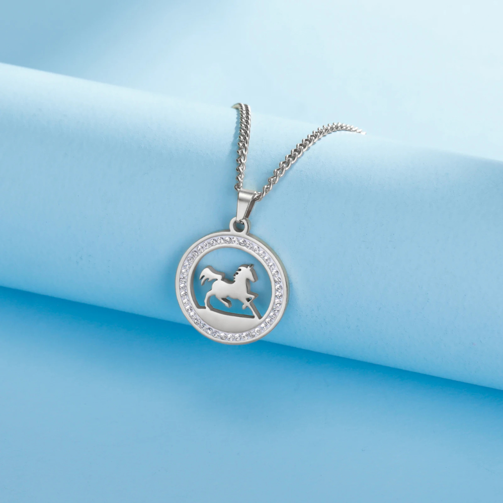Collier Cheval Strass argenté