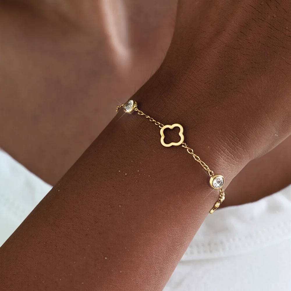 Bracelet Trèfle et Strass or
