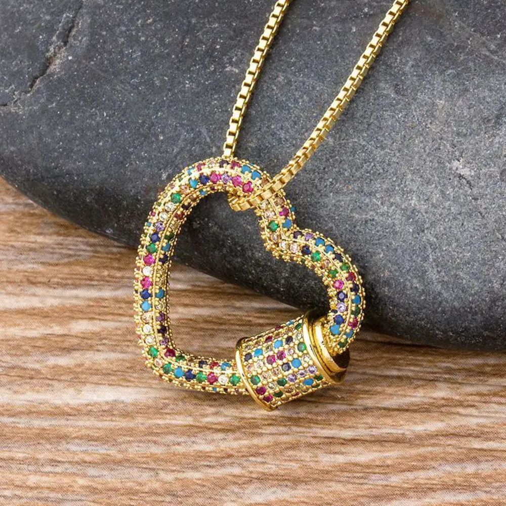 Collier Coeur Doré Strass Couleur femme