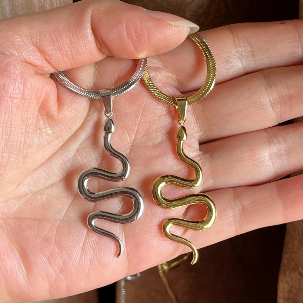 Collier Maille et Pendentif Serpent acier inox