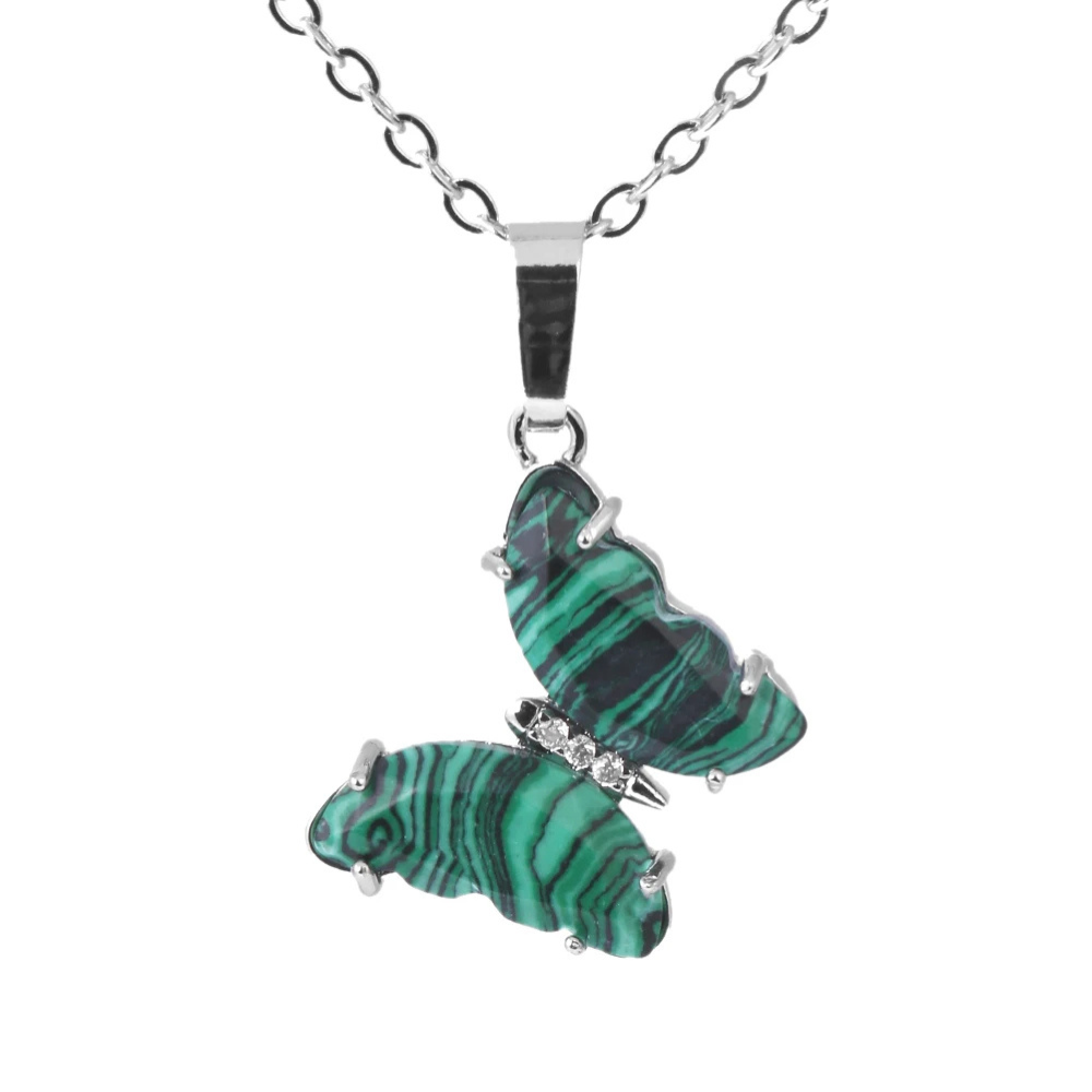 Collier Papillon Pierre argent vert