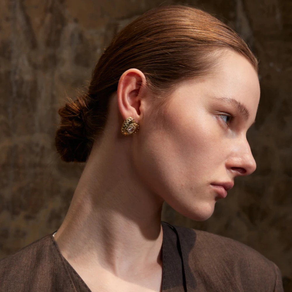 Boucles d'Oreilles Coeur Doré Strass or