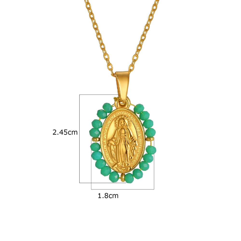 Collier Vierge Marie Perles verte