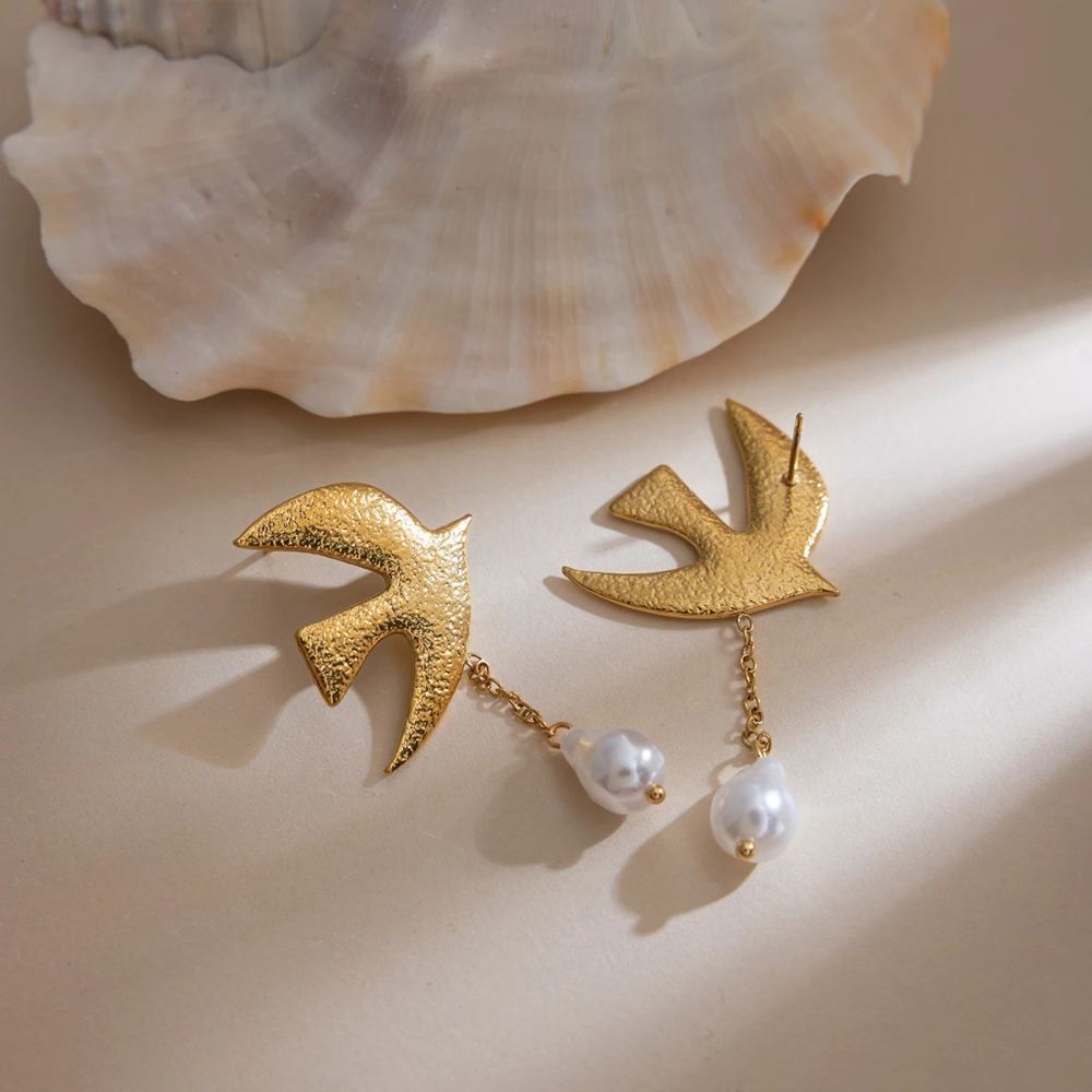 Boucles d'Oreilles Oiseaux et Perles doré