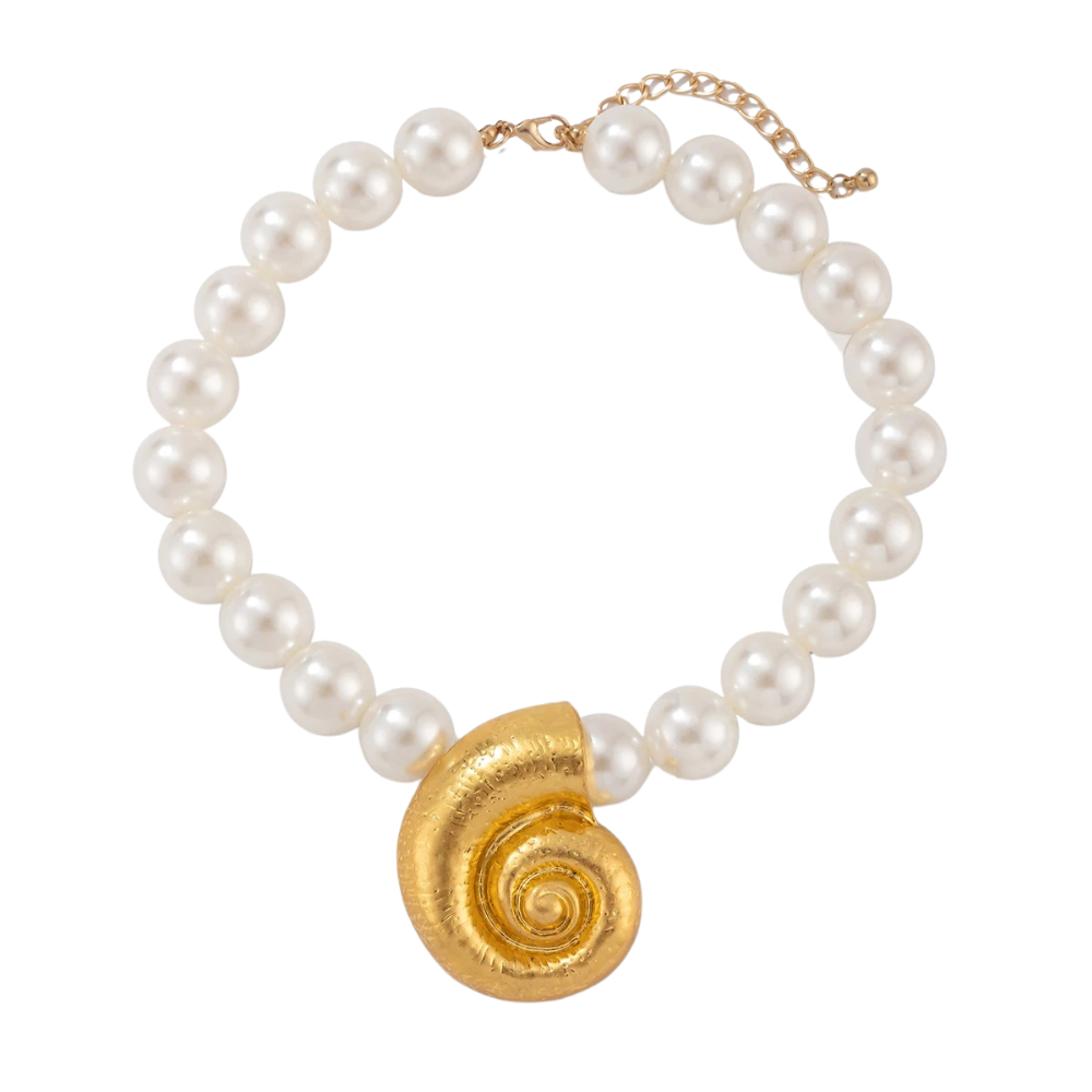 Collier Perles Blanches et Escargot