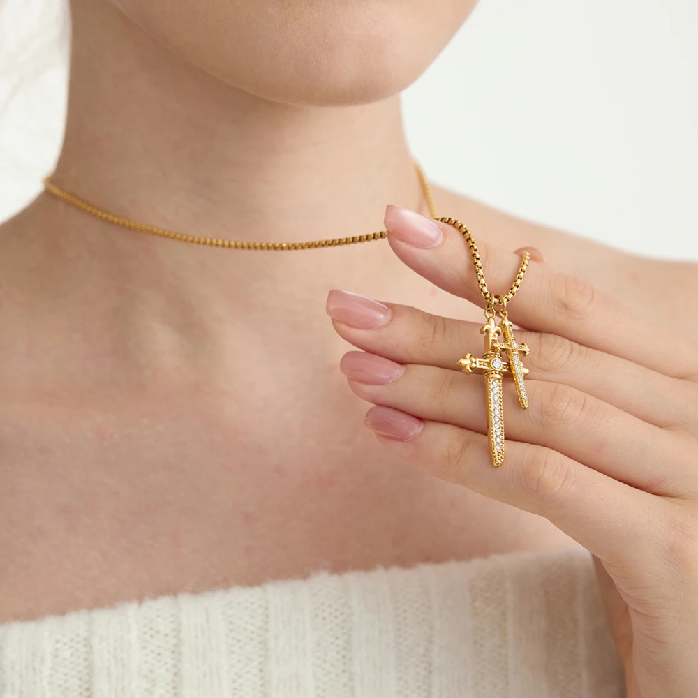 Collier Double Croix Femme or