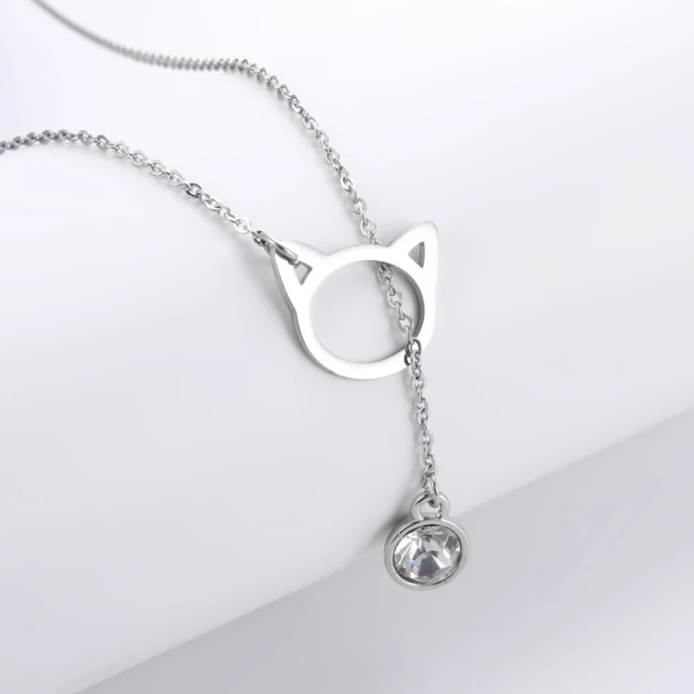 Collier Chat Pendentif Diamant strass
