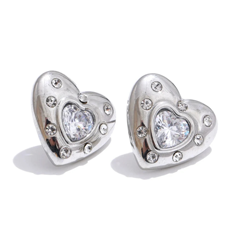 Boucles d'Oreilles Coeur Zircons Blancs argent