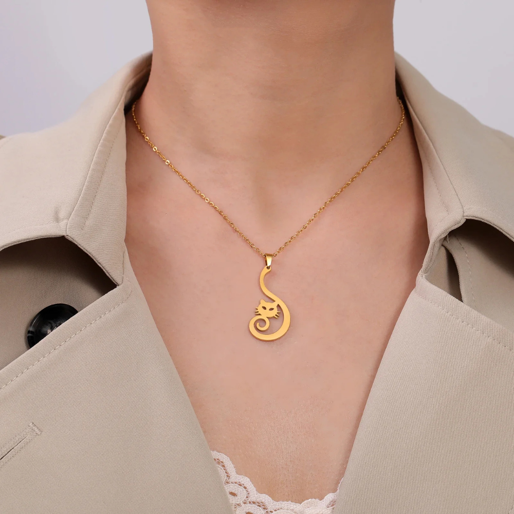 Collier Silhouette Chat Femme or