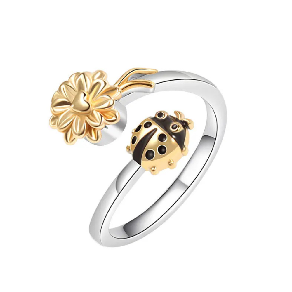 Bague Coccinelle or et Fleur qui Tourne