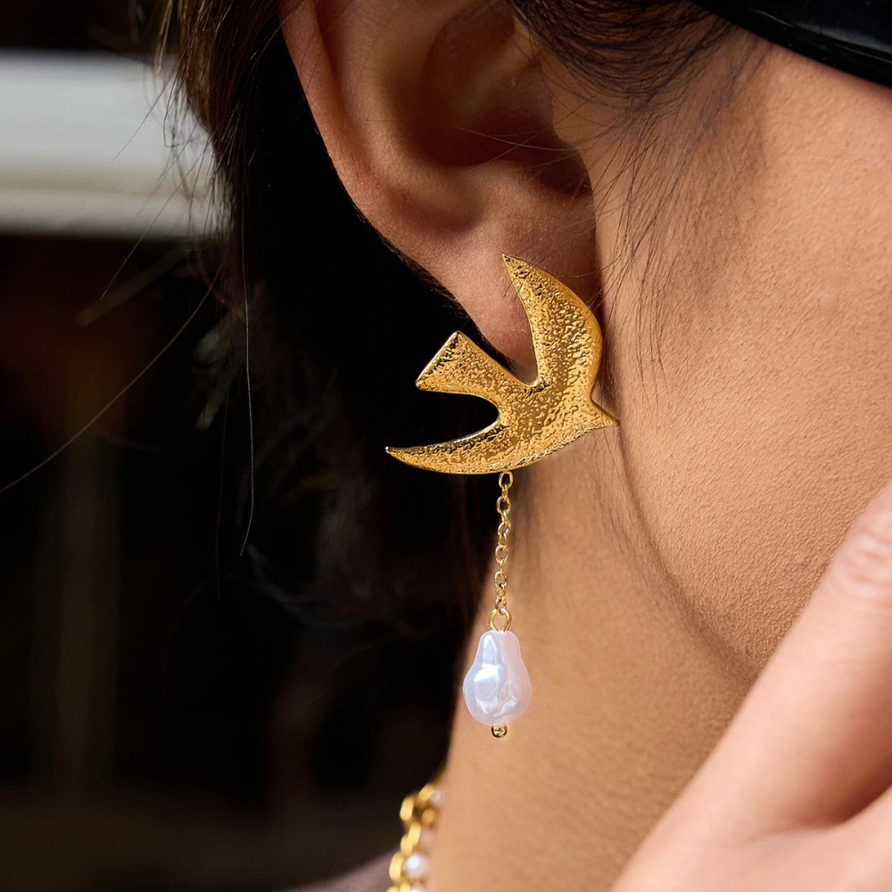 Boucles d'Oreilles Oiseaux et Perles blanche