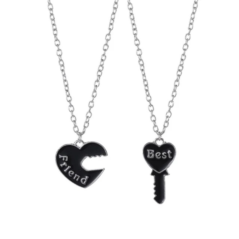 Collier Best Friends Cœur et Clé Noir