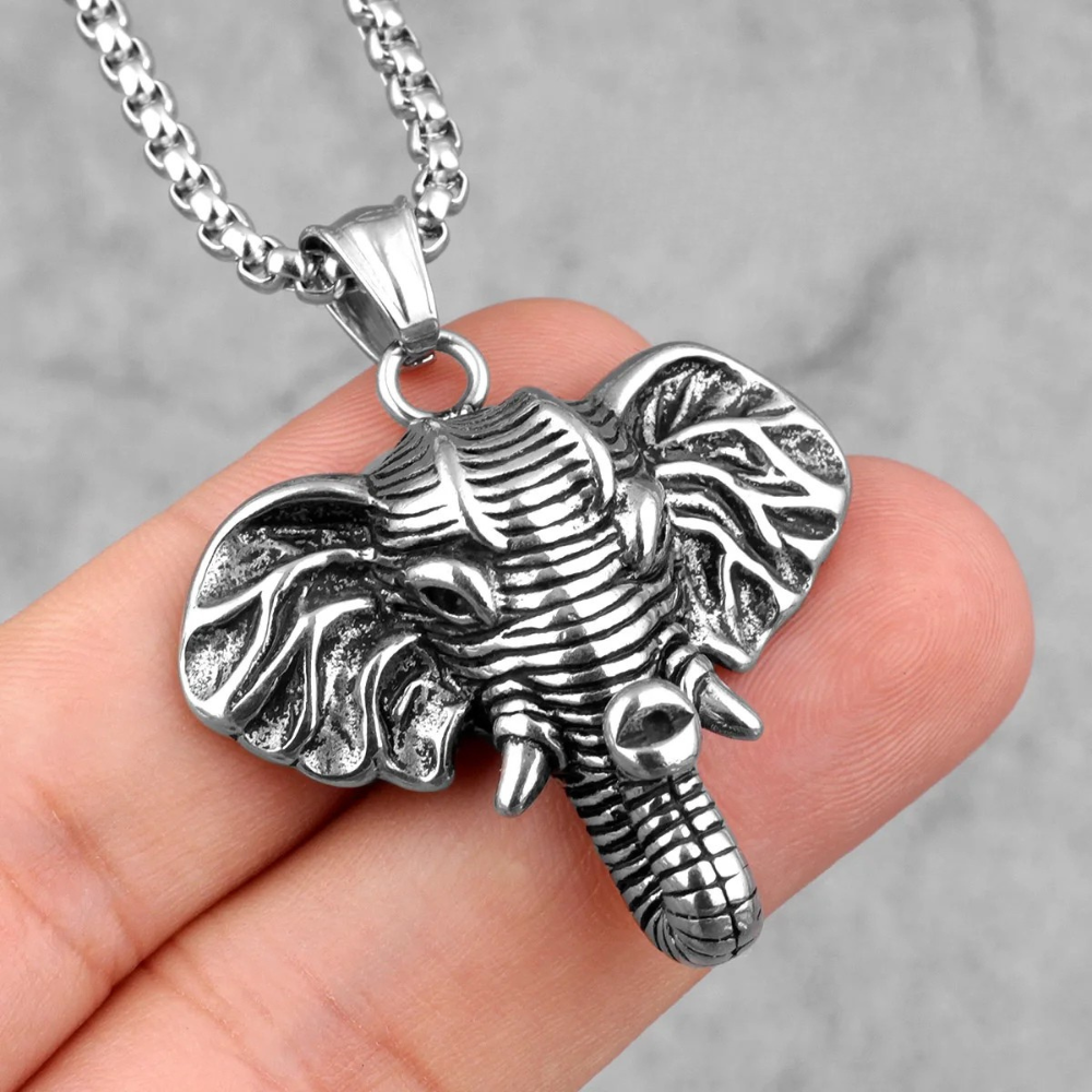 Collier Éléphant Homme tete argent