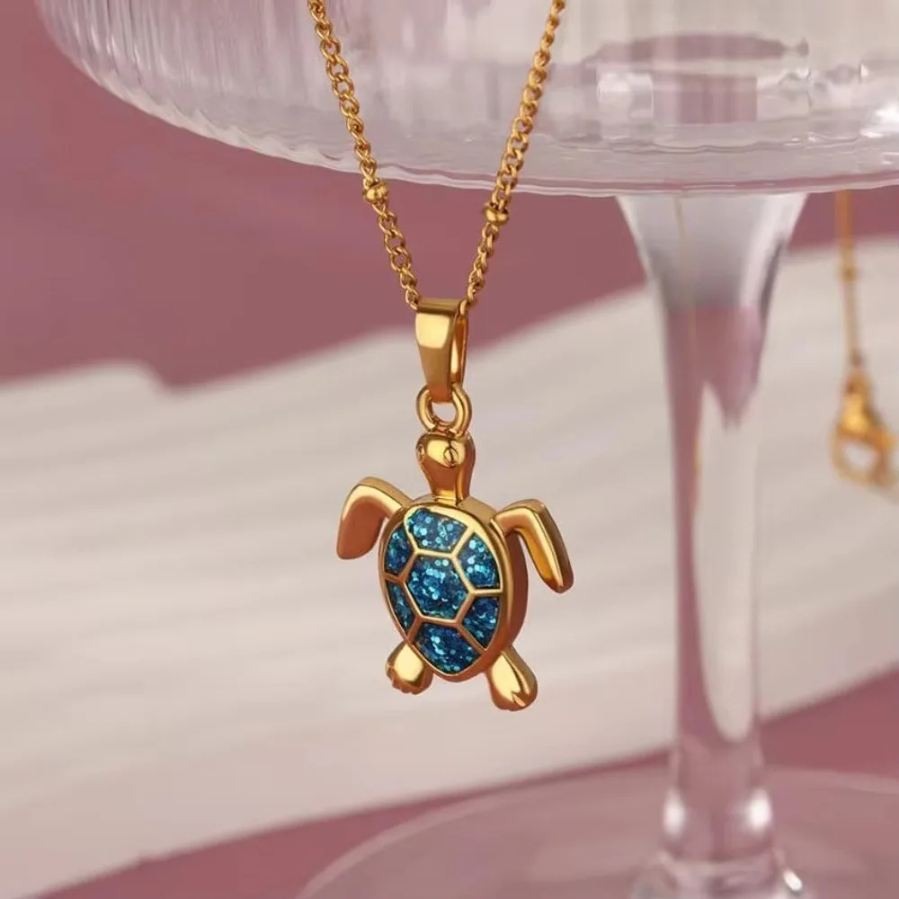 Collier Tortue Doré et Bleue