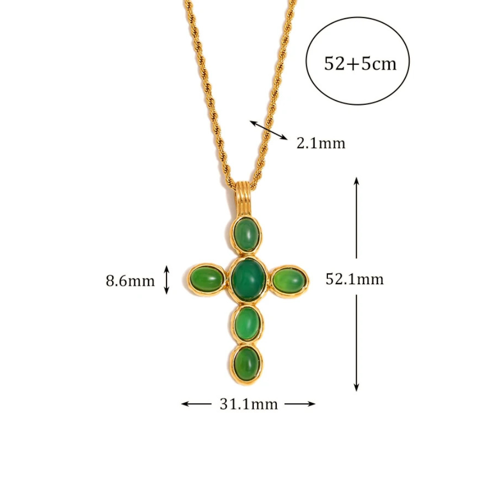 Collier Croix Perles Vertes