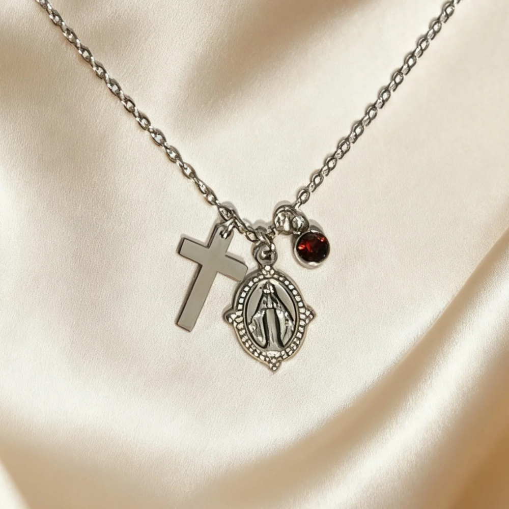 Collier Croix et Vierge avec Diamant femme