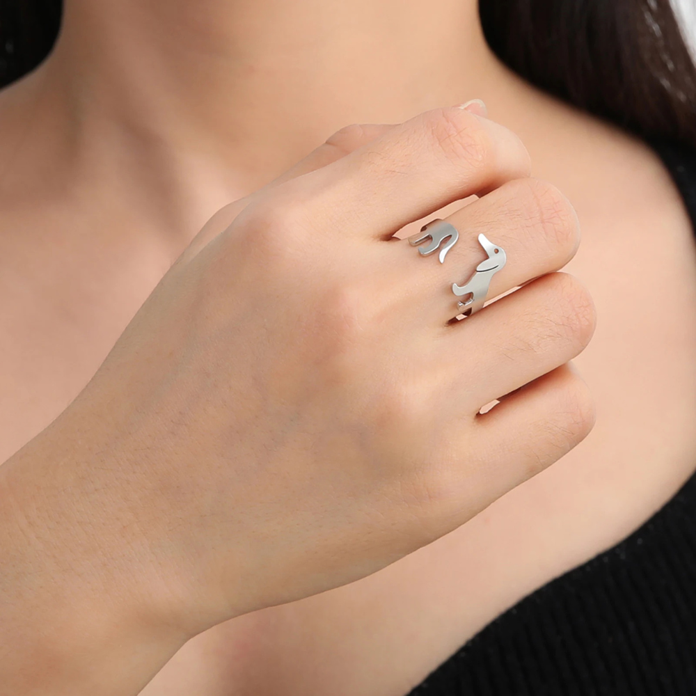 Bague Chien Ajustable argent