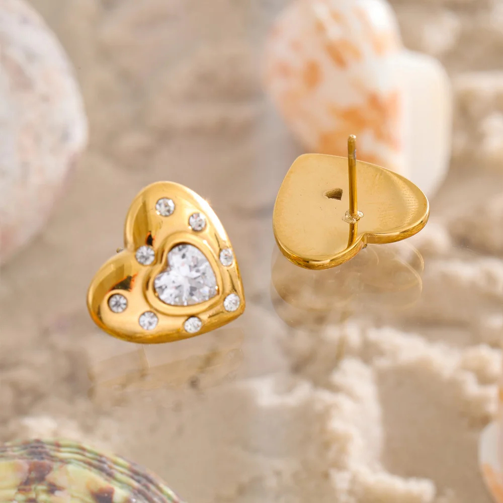 Boucles d'Oreilles Coeur Zircons Blancs or