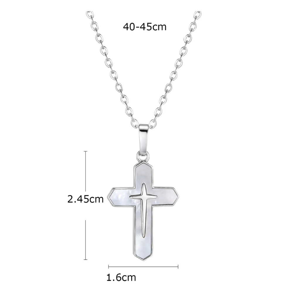Collier Croix Nacre Femme acier inox