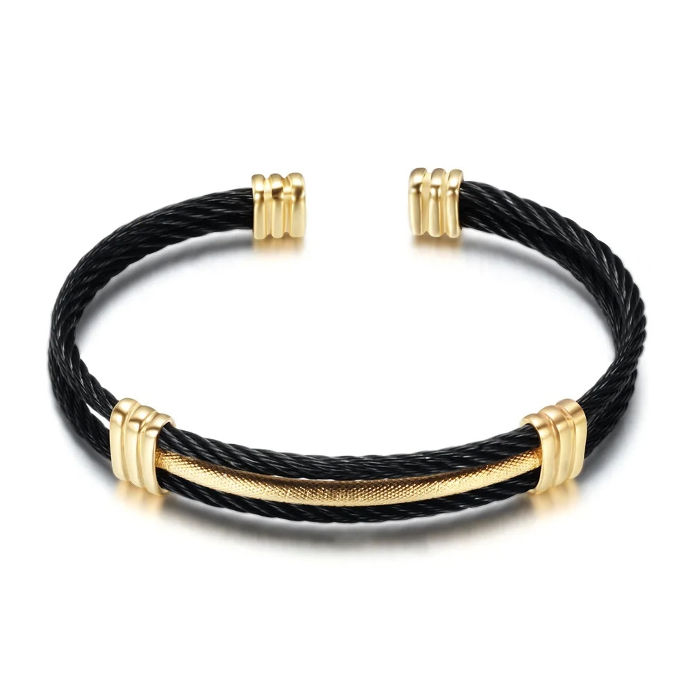 Bracelet Homme Cable Acier noir et or