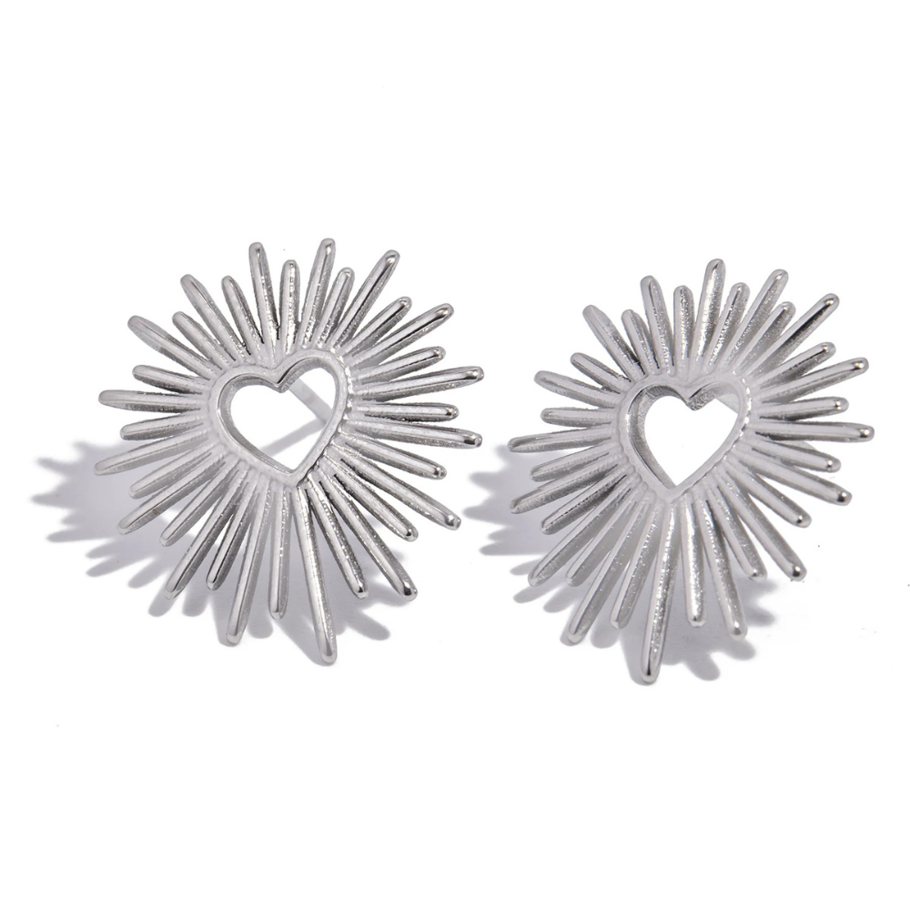 Boucles d'Oreilles Coeur Soleil argenté