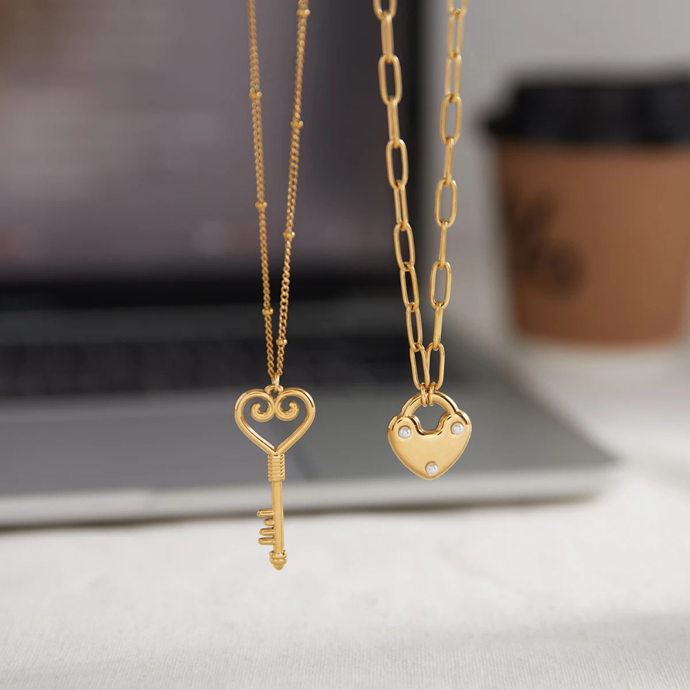 Double Collier Clé & Coeur Cadenas or couple