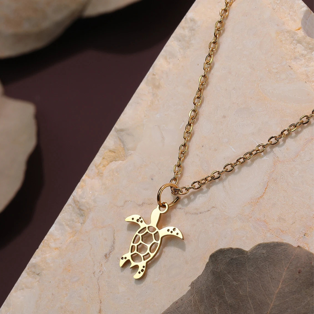 Collier Pendentif Tortue acier doré