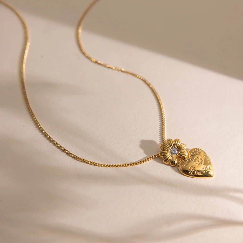 Collier Fleur et Coeur femme or