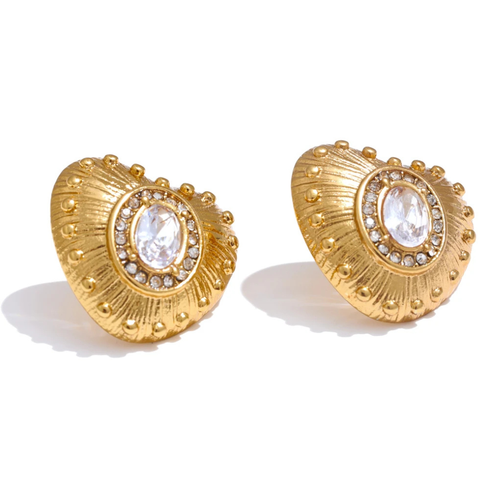 Boucles d'Oreilles Coeur Doré Strass
