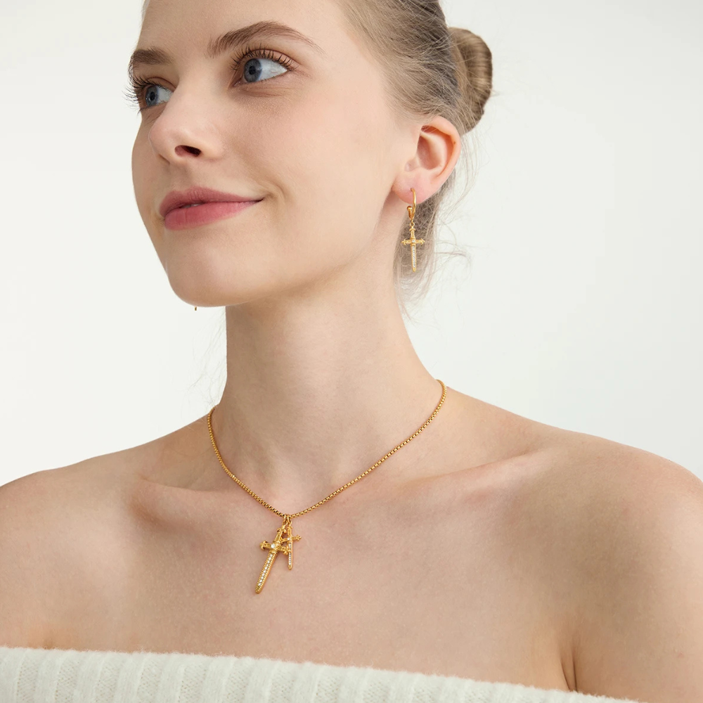 Boucles d'Oreilles Croix Strass Femme diamant