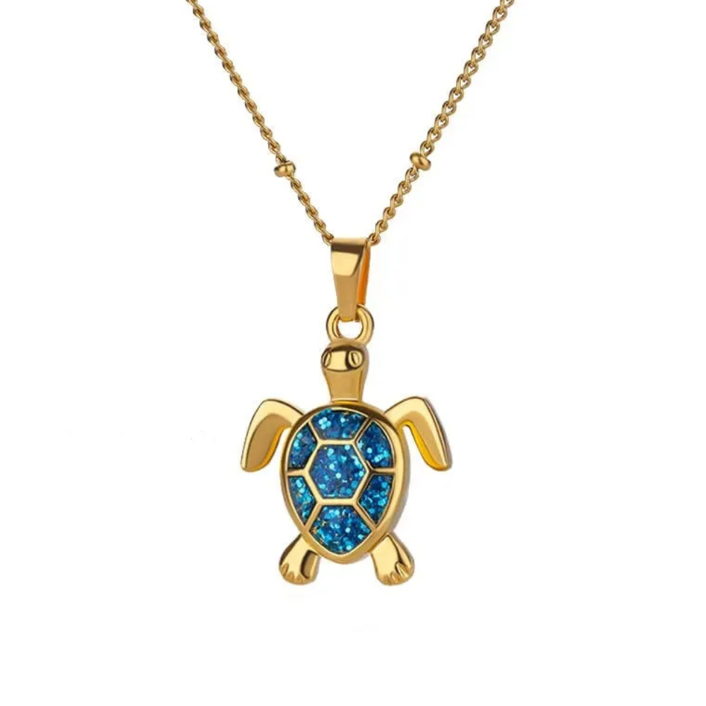 Collier Tortue Doré et bleue