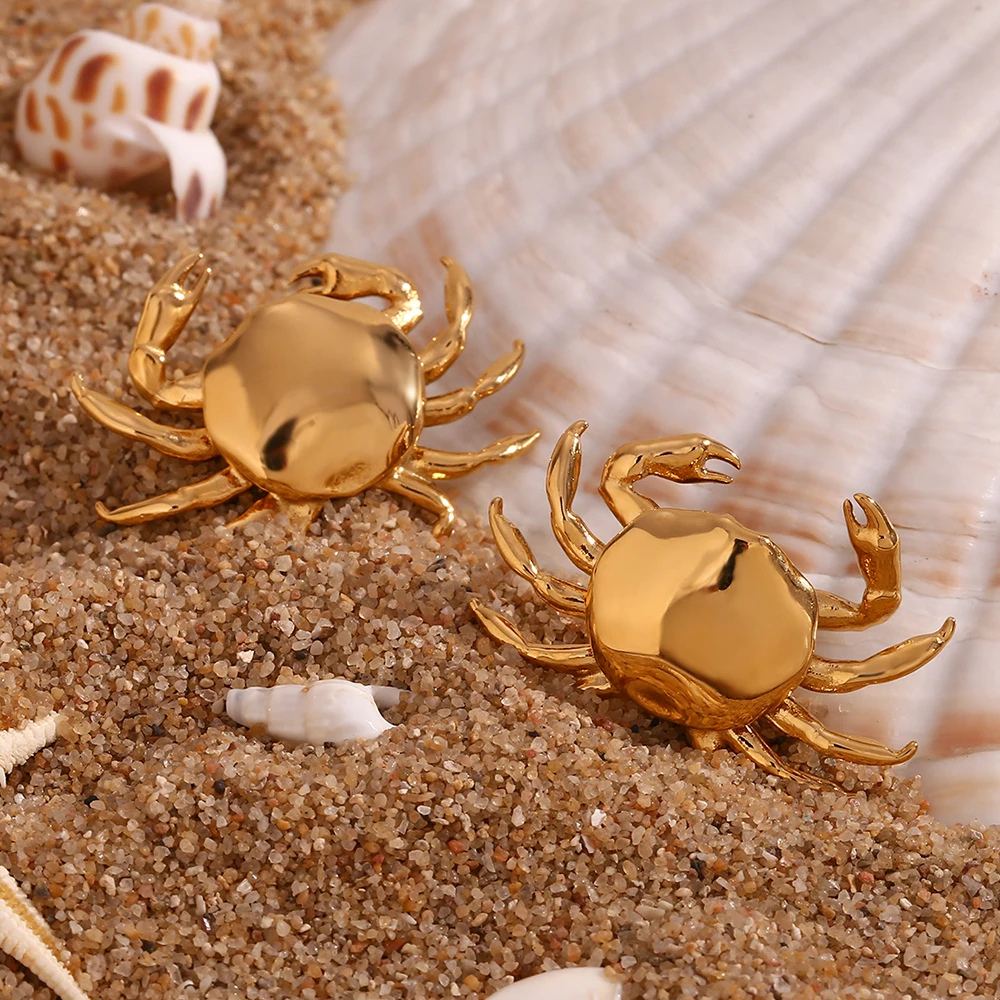 Boucles d'Oreilles Crabe doré acier inox