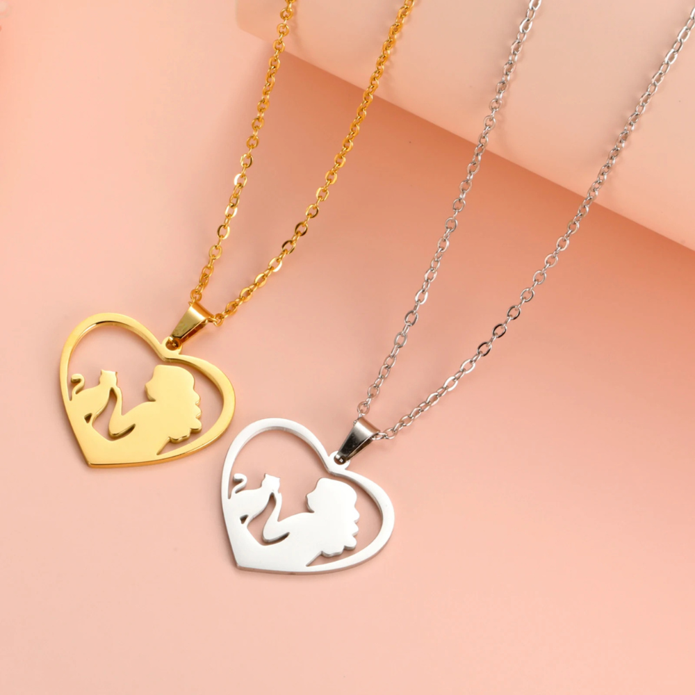 Collier Coeur Chat et Femme acier