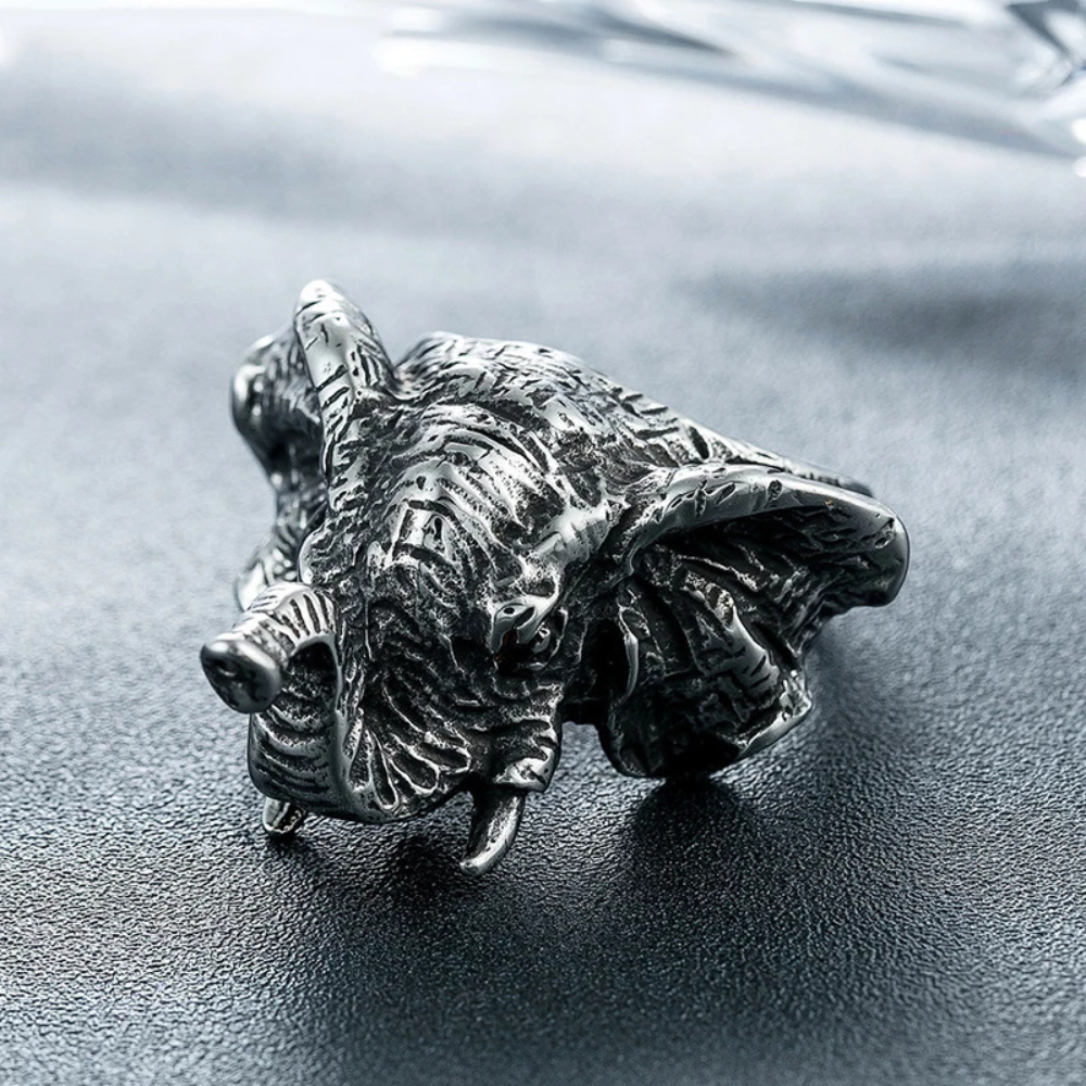 Chevalière Tête Éléphant Homme trompe