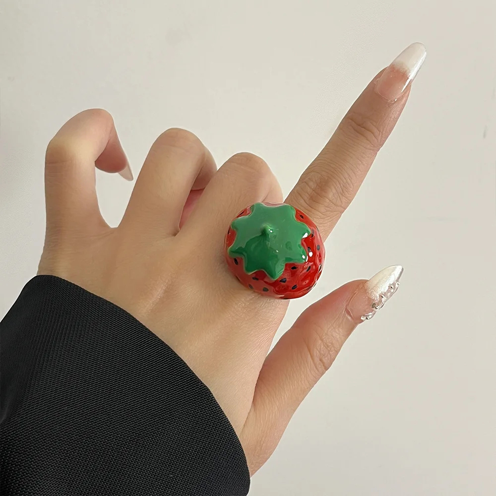 Bague Fraise Émail femme