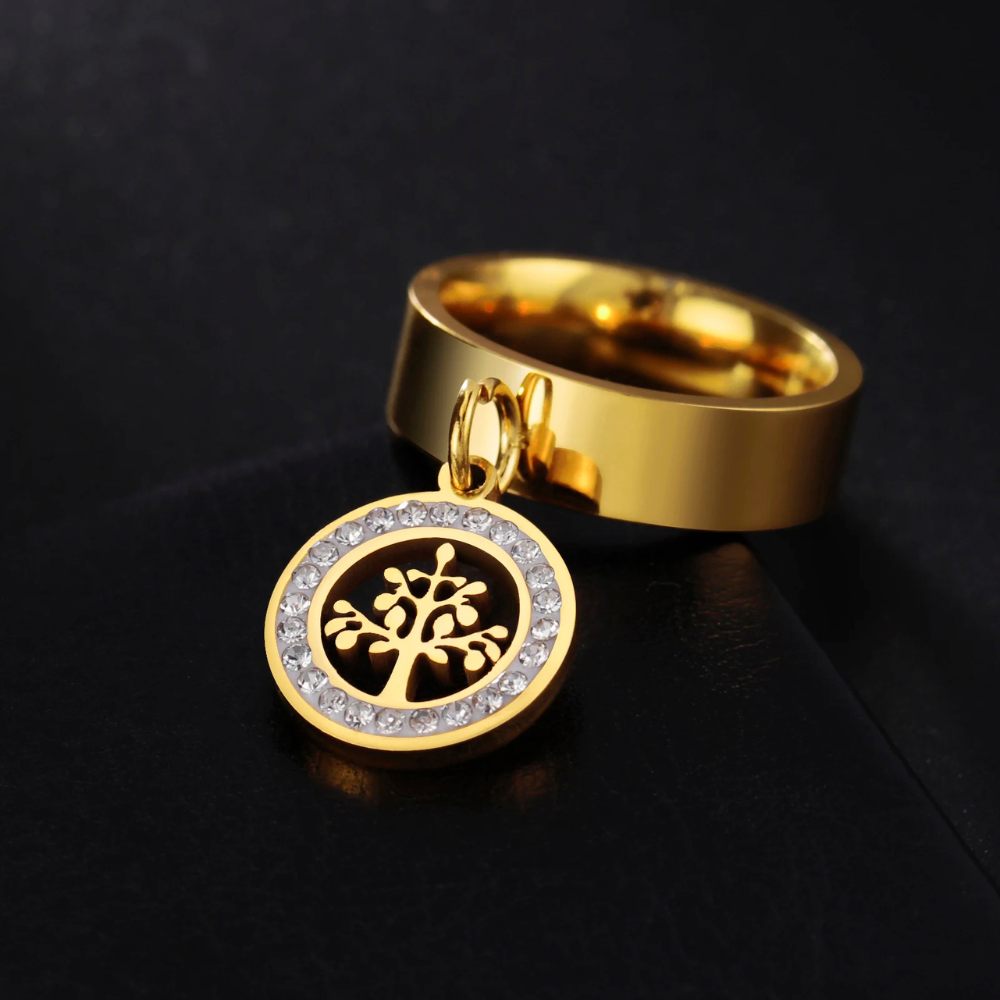 Bague Breloque Arbre de Vie doré